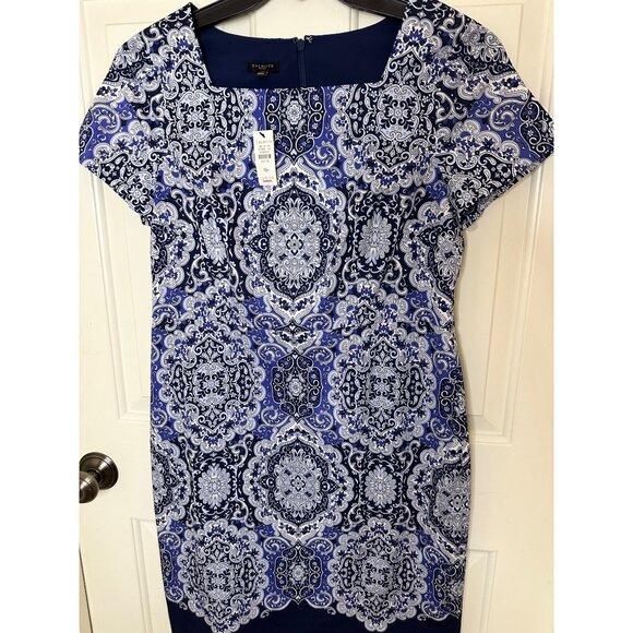 NWT Talbots Blue & White Paisley Print Sheath Dress 10P Petite Officecore Preppy - Picture 6 of 10